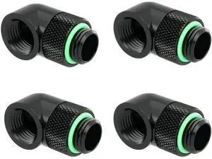 4 Pack Black 90-Degree Rotary G1/4 Male to Female Elbow Fitting, Rotatable Thread Extender Adapter for PC Water Cooling Loop 4 Pack Black 90-Degree Rotary G1/4 Male to Female Elbow Fitting, Rotatable Thread Extender Adapter for PC Water Cooling Loop