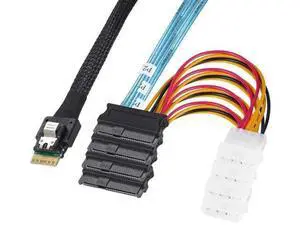 Slimline SAS 4.0 Fanout Breakout Cable, SFF-8654 4i 38Pin Host to 4×SFF-8482 29Pin SAS Data+Power Integrated Connector, Internal Server RAID Hard Drive Interconnect Cable Slimline SAS 4.0 Fanout Breakout Cable, SFF-8654 4i 38Pin Host to 4×SFF-8482 29Pin SAS Data+Power Integrated Connector, Internal Server RAID Hard Drive Interconnect Cable
