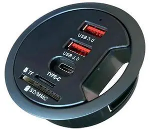 60MM 2.36 Inch Desk Grommet USB 3.0 Hub, Embedded Desktop Multiport Hub with 2 USB-A 3.0 + 1 USB-C, SD TF Card Reader, Supports Simultaneous Data Sync & Device Charging 60MM 2.36 Inch Desk Grommet USB 3.0 Hub, Embedded Desktop Multiport Hub with 2 USB-A 3.0 + 1 USB-C, SD TF Card Reader, Supports Simultaneous Data Sync & Device Charging