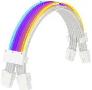 Full White ARGB Strimer GPU Power Extension Cable Kit, Dual 8(6+2)Pin PCIe PSU Extension Cord, 5V 3Pin Addressable RGB Synchronization, White A-Style Connector for Custom White PC Chassis Full White ARGB Strimer GPU Power Extension Cable Kit, Dual 8(6+2)Pin PCIe PSU Extension Cord, 5V 3Pin Addressable RGB Synchronization, White A-Style Connector for Custom White PC Chassis