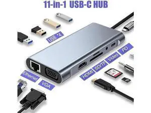 11-in-1 USB-C Multiport Docking Station Hub, 5Gbps USB-A Ports, SD/TF Card Reader, 4K HDMI, VGA, Gigabit RJ45 Ethernet, 100W PD Charging & 3.5mm Audio Jack, Universal Type-C Laptop Dongle Adapter 11-in-1 USB-C Multiport Docking Station Hub, 5Gbps USB-A Ports, SD/TF Card Reader, 4K HDMI, VGA, Gigabit RJ45 Ethernet, 100W PD Charging & 3.5mm Audio Jack, Universal Type-C Laptop Dongle Adapter