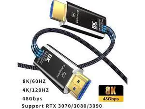 3.3FT Braided Nylon Fiber Optic HDMI 2.1 Cable, 48Gbps Ultra High Speed Cord Supports 8K@60Hz 4K@120Hz HDR eARC HDCP 2.3, Slim Flexible for RTX 3080/3090 Xbox Series X PS4/5 LG C9/CX Black & White 3.3FT Braided Nylon Fiber Optic HDMI 2.1 Cable, 48Gbps Ultra High Speed Cord Supports 8K@60Hz 4K@120Hz HDR eARC HDCP 2.3, Slim Flexible for RTX 3080/3090 Xbox Series X PS4/5 LG C9/CX Black & White