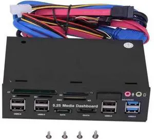 5.25 Inch Multi-Function Front Panel Media Dashboard, USB3.0/2.0 Hub + eSATA + 4Pin Power + Audio Jack, Multi Card Reader for M2/TF/SD/MS/CF 5.25 Inch Multi-Function Front Panel Media Dashboard, USB3.0/2.0 Hub + eSATA + 4Pin Power + Audio Jack, Multi Card Reader for M2/TF/SD/MS/CF