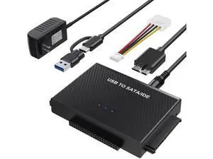 USB 3.0 Type-C to SATA IDE Hard Drive Reader Adapter Kit, Universal 2.5/3.5 Inch HDD SSD External Converter with 12V/2A Power Supply for Hard Disk Data Recovery USB 3.0 Type-C to SATA IDE Hard Drive Reader Adapter Kit, Universal 2.5/3.5 Inch HDD SSD External Converter with 12V/2A Power Supply for Hard Disk Data Recovery