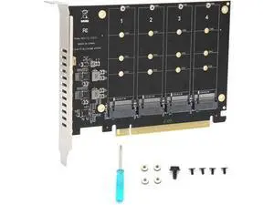 PH44 4-Port M.2 NVMe M Key to PCIe X16 Expansion Adapter Card, Quad NVMe SSD PCIe Storage Converter for Desktop PC PH44 4-Port M.2 NVMe M Key to PCIe X16 Expansion Adapter Card, Quad NVMe SSD PCIe Storage Converter for Desktop PC