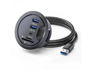 60mm Desk Grommet USB 3.0 Flush Mount Dock Station, Splitter with 2 USB-A, USB-C Port & SD/TF Micro SD Card Reader for Desktop PC Office Desk Expansion 60mm Desk Grommet USB 3.0 Flush Mount Dock Station, Splitter with 2 USB-A, USB-C Port & SD/TF Micro SD Card Reader for Desktop PC Office Desk Expansion