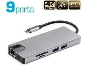 9-in-1 USB C Multiport Hub Adapter, USB C Dongle with 4K HDMI, 1080P VGA, Gigabit Ethernet, 60W PD Charging, 2 USB3.0, SD TF Card Reader, 3.5mm Audio Mic Jack, Compatible with MacBook Pro/Air, iPad Pr 9-in-1 USB C Multiport Hub Adapter, USB C Dongle with 4K HDMI, 1080P VGA, Gigabit Ethernet, 60W PD Charging, 2 USB3.0, SD TF Card Reader, 3.5mm Audio Mic Jack, Compatible with MacBook Pro/Air, iPad Pr