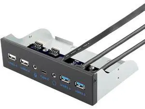 5.25 Inch PC Front Panel Multiport Hub, USB3.2 Gen2 10Gbps USB-C, 2×USB3.0, 2×USB2.0, 3.5mm HD Audio & Mic Jack, 7-Port Built-in Chassis Expansion Adapter with Motherboard Header Cable 5.25 Inch PC Front Panel Multiport Hub, USB3.2 Gen2 10Gbps USB-C, 2×USB3.0, 2×USB2.0, 3.5mm HD Audio & Mic Jack, 7-Port Built-in Chassis Expansion Adapter with Motherboard Header Cable