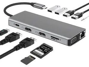 12 in 1 USB C Triple Monitor Docking Station, Multiport Adapter Dongle with Dual HDMI VGA, 100W PD, Gigabit Ethernet, 4 USB, SD/TF, 3.5mm Mic Audio, Compatible with MacBook Dell HP Lenovo USB-C Laptop 12 in 1 USB C Triple Monitor Docking Station, Multiport Adapter Dongle with Dual HDMI VGA, 100W PD, Gigabit Ethernet, 4 USB, SD/TF, 3.5mm Mic Audio, Compatible with MacBook Dell HP Lenovo USB-C Laptop