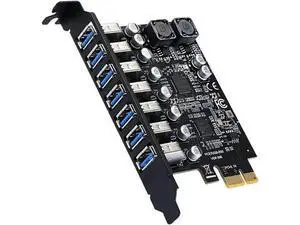 PCIe x1 to 7 Port USB 3.0 Expansion Card, 5Gbps PCI-E USB Hub Controller Adapter with Full-Profile Bracket, Compatible with Windows 11/10/8/7/XP/Vista Desktop PC PCIe x1 to 7 Port USB 3.0 Expansion Card, 5Gbps PCI-E USB Hub Controller Adapter with Full-Profile Bracket, Compatible with Windows 11/10/8/7/XP/Vista Desktop PC