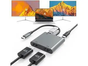 USB C to Dual HDMI MST Adapter, 4K@60Hz Dual Monitor Splitter with 100W PD Charging & Extra USB-A Port, Supports Triple Separate Extended Screens on Windows, Only Mirror Mode Available for macOS Lapto USB C to Dual HDMI MST Adapter, 4K@60Hz Dual Monitor Splitter with 100W PD Charging & Extra USB-A Port, Supports Triple Separate Extended Screens on Windows, Only Mirror Mode Available for macOS Lapto