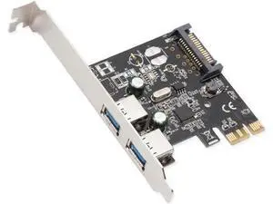 USB 3.0 PCIe X1 Expansion Card with 2 External Type-A Ports, Renesas Chipset, SATA Power Required for Desktop Motherboard, Model SD-PEX20160 USB 3.0 PCIe X1 Expansion Card with 2 External Type-A Ports, Renesas Chipset, SATA Power Required for Desktop Motherboard, Model SD-PEX20160