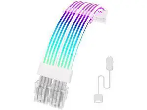 2×PCIe 8(6+2)Pin ARGB GPU Power Extension Cable, 5V 3Pin Addressable RGB Synchronizable Strimer Cord, Four-Sided Full Lighting, White Design for Custom Gaming PC Builds 2×PCIe 8(6+2)Pin ARGB GPU Power Extension Cable, 5V 3Pin Addressable RGB Synchronizable Strimer Cord, Four-Sided Full Lighting, White Design for Custom Gaming PC Builds