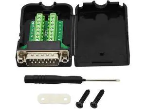 Black DB15 Breakout Terminal PCB Board with Plastic Housing & Lock Nuts, DB15 Screw Terminal Signal Splitter Module (MN Version) Black DB15 Breakout Terminal PCB Board with Plastic Housing & Lock Nuts, DB15 Screw Terminal Signal Splitter Module (MN Version)