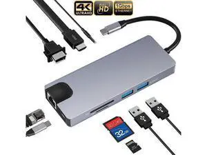 9-in-1 USB C Docking Station Multiport Hub, Thunderbolt 3 Adapter with 4K HDMI, VGA, PD Charging, Gigabit Ethernet, 2 USB3.0, SD/TF Reader & 3.5mm Audio for MacBook Pro 13/15 9-in-1 USB C Docking Station Multiport Hub, Thunderbolt 3 Adapter with 4K HDMI, VGA, PD Charging, Gigabit Ethernet, 2 USB3.0, SD/TF Reader & 3.5mm Audio for MacBook Pro 13/15