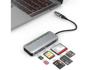 7-in-2 Multi Camera Card Reader, USB 3.0 & USB-C Dual Interface Memory Stick Pro Duo Adapter, Supports SD/Micro SD/CF/XD/MS Pro Duo, 5Gbps High Speed, Read 5 Cards Simultaneously, Compatible with iPho 7-in-2 Multi Camera Card Reader, USB 3.0 & USB-C Dual Interface Memory Stick Pro Duo Adapter, Supports SD/Micro SD/CF/XD/MS Pro Duo, 5Gbps High Speed, Read 5 Cards Simultaneously, Compatible with iPho