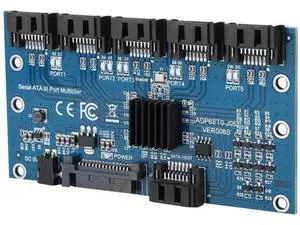 SATA 3.0 1-to-5 Port Multiplier Expansion Card, 6Gbps SATA HDD/SSD Splitter Adapter Board, JMICRON JMB575 Chip, Model ADP6ST0 J05 / ADP6ST0 J02, Motherboard SATA Port Riser with PM Function Support SATA 3.0 1-to-5 Port Multiplier Expansion Card, 6Gbps SATA HDD/SSD Splitter Adapter Board, JMICRON JMB575 Chip, Model ADP6ST0 J05 / ADP6ST0 J02, Motherboard SATA Port Riser with PM Function Support