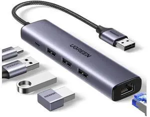 UGREEN 5 in 1 USB 3.0 Hub with Gigabit Ethernet Adapter, Multiport USB LAN Dongle with 3×USB 3.0 + RJ45 + USB-C Power Port, Plug and Play Compatible with MacBook, Dell XPS, Windows 11 Laptops UGREEN 5 in 1 USB 3.0 Hub with Gigabit Ethernet Adapter, Multiport USB LAN Dongle with 3×USB 3.0 + RJ45 + USB-C Power Port, Plug and Play Compatible with MacBook, Dell XPS, Windows 11 Laptops