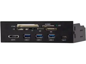 5.25 Inch All-in-One Front Panel Card Reader, 3×USB3.0 + USB-C + eSATA Port, Multi-Slot Memory Card Reader Supports MD, SD/MMC, XD, TF, M2, MS & 64G CF Cards for Desktop PC Case 5.25 Inch All-in-One Front Panel Card Reader, 3×USB3.0 + USB-C + eSATA Port, Multi-Slot Memory Card Reader Supports MD, SD/MMC, XD, TF, M2, MS & 64G CF Cards for Desktop PC Case