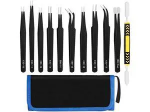 11PCS ESD Anti-Static Stainless Steel Precision Tweezers Kit with Storage Bag for Electronics, Lab, Jewelry & DIY Crafts 11PCS ESD Anti-Static Stainless Steel Precision Tweezers Kit with Storage Bag for Electronics, Lab, Jewelry & DIY Crafts