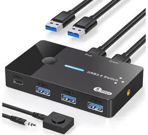 2-Port USB 3.0 Sharing Switch with 4 Ports, Support USB-A & USB-C Peripherals, External Desktop Controller & 2 USB 3.0 Cables Included for 2 PCs Share Keyboard Mouse Printer Scanner 2-Port USB 3.0 Sharing Switch with 4 Ports, Support USB-A & USB-C Peripherals, External Desktop Controller & 2 USB 3.0 Cables Included for 2 PCs Share Keyboard Mouse Printer Scanner