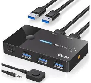 2 Computers USB 3.0 Switch Hub, 4 Ports Support USB-A & USB-C Peripherals, Sharing Keyboard Mouse Printer Scanner, Equipped with 2 USB 3.0 Cables & Desktop Controller 2 Computers USB 3.0 Switch Hub, 4 Ports Support USB-A & USB-C Peripherals, Sharing Keyboard Mouse Printer Scanner, Equipped with 2 USB 3.0 Cables & Desktop Controller