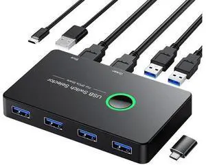 2-Port USB 3.0 KM Switch, 2 Computers Share 4 USB Peripherals, USB Switch Selector for Mouse Keyboard Printer Scanner, Compatible with Windows Mac Linux 2-Port USB 3.0 KM Switch, 2 Computers Share 4 USB Peripherals, USB Switch Selector for Mouse Keyboard Printer Scanner, Compatible with Windows Mac Linux