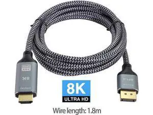 1.8M/6FT DP 1.4 Male to HDMI 2.0 Male Cable, Uni-Directional DisplayPort to HDMI Cord Supports 8K UHD & 4K Video Audio for PC GPU Gaming Monitor HDTV Projector 1.8M/6FT DP 1.4 Male to HDMI 2.0 Male Cable, Uni-Directional DisplayPort to HDMI Cord Supports 8K UHD & 4K Video Audio for PC GPU Gaming Monitor HDTV Projector