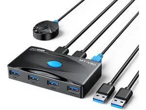 2 In 4 Out USB 3.0 Switch Selector, 5Gbps High Speed 4-Port Peripheral Sharing Switcher for 2 PCs to Share Keyboard Mouse Printer Scanner Laptop, Comes with 2 USB Cables 2 In 4 Out USB 3.0 Switch Selector, 5Gbps High Speed 4-Port Peripheral Sharing Switcher for 2 PCs to Share Keyboard Mouse Printer Scanner Laptop, Comes with 2 USB Cables