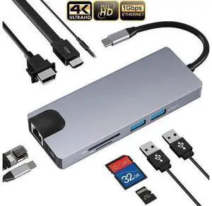 9-in-1 Thunderbolt 3 USB C Docking Station, Multiport Adapter with 4K HDMI, VGA, PD Charging, Gigabit Ethernet, 2 USB3.0, SD/TF Reader & 3.5mm Audio for MacBook Pro 13/15 9-in-1 Thunderbolt 3 USB C Docking Station, Multiport Adapter with 4K HDMI, VGA, PD Charging, Gigabit Ethernet, 2 USB3.0, SD/TF Reader & 3.5mm Audio for MacBook Pro 13/15