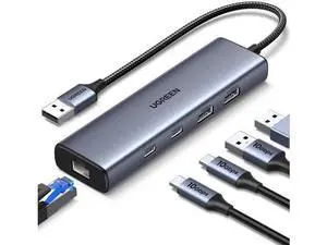 UGREEN 5-in-1 USB Hub with Gigabit Ethernet Adapter, 10Gbps USB-C 3.2 ×2 + USB-A 3.2 + USB-A 2.0 RJ45 LAN Network Dongle, Compatible with MacBook Pro/Air, Dell XPS, Laptops UGREEN 5-in-1 USB Hub with Gigabit Ethernet Adapter, 10Gbps USB-C 3.2 ×2 + USB-A 3.2 + USB-A 2.0 RJ45 LAN Network Dongle, Compatible with MacBook Pro/Air, Dell XPS, Laptops