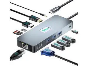 11 in 1 USB C Docking Station Multiport Adapter, 10Gbps USB3.2 Gen2, 4K60Hz HDMI, DP, 1080P VGA, 1000Mbps LAN, 100W PD, SD/TF Card Reader for Laptops Surface Phones Tablets 11 in 1 USB C Docking Station Multiport Adapter, 10Gbps USB3.2 Gen2, 4K60Hz HDMI, DP, 1080P VGA, 1000Mbps LAN, 100W PD, SD/TF Card Reader for Laptops Surface Phones Tablets