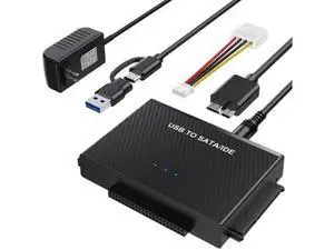 USB 3.0 to SATA & IDE Hard Drive Reader Adapter Kit with USB Type-C, External Data Recovery Converter for 2.5/3.5 Inch HDD SSD, Equipped with 12V 2A Power Supply Adapter USB 3.0 to SATA & IDE Hard Drive Reader Adapter Kit with USB Type-C, External Data Recovery Converter for 2.5/3.5 Inch HDD SSD, Equipped with 12V 2A Power Supply Adapter