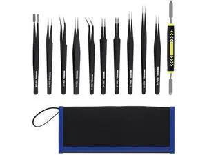 10 Pack ESD Anti-Static Stainless Steel Precision Tweezers Set with Spatula & Storage Case, Industrial Fine Tip Tweezers for Electronics Repair, Jewelry, Lab, Craft & Hobby Use 10 Pack ESD Anti-Static Stainless Steel Precision Tweezers Set with Spatula & Storage Case, Industrial Fine Tip Tweezers for Electronics Repair, Jewelry, Lab, Craft & Hobby Use
