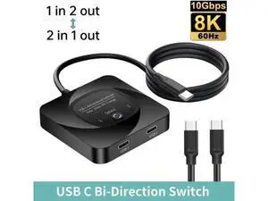 Bi-Directional USB-C Switch Selector, 2 In 1 Out / 1 In 2 Out Type-C Splitter, 8K@60Hz Video, USB3.1 Gen2 10Gbps Data, 100W PD Charging with LED Indicator for PC, Laptop, Monitor Bi-Directional USB-C Switch Selector, 2 In 1 Out / 1 In 2 Out Type-C Splitter, 8K@60Hz Video, USB3.1 Gen2 10Gbps Data, 100W PD Charging with LED Indicator for PC, Laptop, Monitor