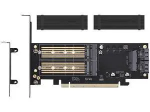 3-in-1 M.2 & mSATA SSD Adapter Card with Dual Heatsinks 3-in-1 M.2 & mSATA SSD Adapter Card with Dual Heatsinks