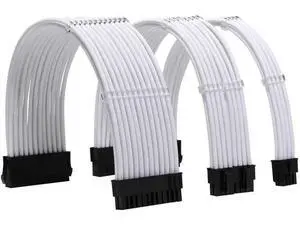 White Braided Sleeved PSU Extension Cable Kit, 18AWG ATX 24Pin + EPS 8Pin + PCI-E 8Pin with Cable Combs for PSU Connecting Motherboard & Graphics Card White Braided Sleeved PSU Extension Cable Kit, 18AWG ATX 24Pin + EPS 8Pin + PCI-E 8Pin with Cable Combs for PSU Connecting Motherboard & Graphics Card