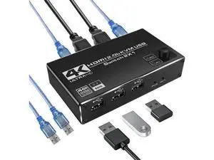 2 Port HDMI 2-in-1 Out KVM Switch 4K@60Hz, USB 2.0 KVM Switcher for 2 PCs Share 1 Monitor Keyboard Mouse, Metal Housing, Physical Button & Hotkey Switching, Includes 2 USB Cables 2 Port HDMI 2-in-1 Out KVM Switch 4K@60Hz, USB 2.0 KVM Switcher for 2 PCs Share 1 Monitor Keyboard Mouse, Metal Housing, Physical Button & Hotkey Switching, Includes 2 USB Cables