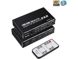 2x2 HDMI Matrix Switch 2 in 2 Out with IR Remote Control, 18Gbps Bandwidth 4K@60Hz Ultra HD Matrix Splitter Supports 1080P, HDCP 1.4, Model OZJ3 2x2 HDMI Matrix Switch 2 in 2 Out with IR Remote Control, 18Gbps Bandwidth 4K@60Hz Ultra HD Matrix Splitter Supports 1080P, HDCP 1.4, Model OZJ3