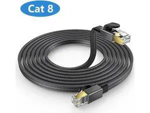 50FT(15M) Braided Flat Cat 8 Ethernet Cable, 26AWG Heavy-Duty Shielded LAN Network Cord, 40Gbps 2000MHz High Speed Cable with Gold Plated RJ45 Connectors for Router, Modem, PS4/PS5, Xbox Gaming Consol 50FT(15M) Braided Flat Cat 8 Ethernet Cable, 26AWG Heavy-Duty Shielded LAN Network Cord, 40Gbps 2000MHz High Speed Cable with Gold Plated RJ45 Connectors for Router, Modem, PS4/PS5, Xbox Gaming Consol