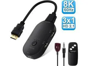 8K@60Hz HDMI 2.1 Switch 3 in 1 Out with IR Remote, 3-Port 48Gbps HDMI Selector Switcher, Support HDCP 2.3, VRR, HDR, 3D, Compatible with Fire Stick, HDTV, PS4 PS5, Xbox, Game Consoles, PC, Projector 8K@60Hz HDMI 2.1 Switch 3 in 1 Out with IR Remote, 3-Port 48Gbps HDMI Selector Switcher, Support HDCP 2.3, VRR, HDR, 3D, Compatible with Fire Stick, HDTV, PS4 PS5, Xbox, Game Consoles, PC, Projector