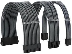 Grey Braided PSU Extension Cable Kit, 18AWG ATX 24Pin + EPS 8Pin + PCIe 8Pin Cables with Cable Combs Grey Braided PSU Extension Cable Kit, 18AWG ATX 24Pin + EPS 8Pin + PCIe 8Pin Cables with Cable Combs