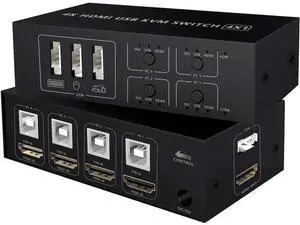 4-Port 4-In-1-Out HDMI KVM Switch, 4K@60Hz, 4 PCs Share One Monitor, Keyboard & Mouse, Compatible with Laptops, PC, PS4, Xbox, HDTV 4-Port 4-In-1-Out HDMI KVM Switch, 4K@60Hz, 4 PCs Share One Monitor, Keyboard & Mouse, Compatible with Laptops, PC, PS4, Xbox, HDTV