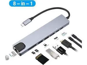 Gray 8-in-1 Multiport USB C Hub Adapter, USB-C to HDMI, USB 3.0 Ports & SD/TF Card Reader Portable Docking Station for MacBook USB-C Laptops Gray 8-in-1 Multiport USB C Hub Adapter, USB-C to HDMI, USB 3.0 Ports & SD/TF Card Reader Portable Docking Station for MacBook USB-C Laptops