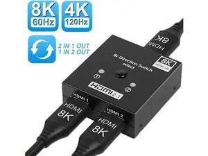 Bi-Directional HDMI 2.1 Switch 2 in 1 Out /1 in 2 Out Aluminum HDMI Selector Switcher, Supports 8K@60Hz & 4K@120Hz Ultra HD for PS, Xbox, Fire Stick, HDTV & Gaming Bi-Directional HDMI 2.1 Switch 2 in 1 Out /1 in 2 Out Aluminum HDMI Selector Switcher, Supports 8K@60Hz & 4K@120Hz Ultra HD for PS, Xbox, Fire Stick, HDTV & Gaming