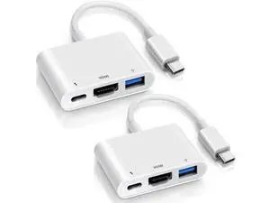 2-Pack 3-in-1 USB-C Multiport Adapter, USB-C to 4K@60Hz HDMI + USB3.0 + 100W PD Pass-Through OTG Dongle, Compatible with iPhone 15/16, iPad Air/Pro, MacBook, Dell XPS, Samsung Galaxy S23 2-Pack 3-in-1 USB-C Multiport Adapter, USB-C to 4K@60Hz HDMI + USB3.0 + 100W PD Pass-Through OTG Dongle, Compatible with iPhone 15/16, iPad Air/Pro, MacBook, Dell XPS, Samsung Galaxy S23