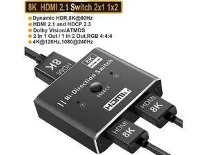 Upgraded 2 in 1 Out / 1 in 2 Out Bi-Directional HDMI 2.1 Switch, 4K@120Hz HDMI Splitter Switcher Box Supports 8K, 4K, 1080P, 3D for Xbox, PS3/PS4/PS5, TV & Gaming Upgraded 2 in 1 Out / 1 in 2 Out Bi-Directional HDMI 2.1 Switch, 4K@120Hz HDMI Splitter Switcher Box Supports 8K, 4K, 1080P, 3D for Xbox, PS3/PS4/PS5, TV & Gaming