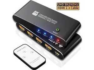 Aluminum HDMI 2.1 Switch 3 in 1 Out, 48Gbps 8K@60Hz 4K@120Hz 1440P@165Hz 1080P@240Hz Switcher with IR Remote & eARC Audio Return, HDCP2.3 HDR Compatible with Xbox Series X, PS5, UHD TV Monitor Aluminum HDMI 2.1 Switch 3 in 1 Out, 48Gbps 8K@60Hz 4K@120Hz 1440P@165Hz 1080P@240Hz Switcher with IR Remote & eARC Audio Return, HDCP2.3 HDR Compatible with Xbox Series X, PS5, UHD TV Monitor
