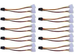 10 Pack PCI-E 6Pin Y-Splitter Power Adapter Cables, Dual Molex 4Pin to Single PCIe 6Pin GPU Power Conversion Cord 10 Pack PCI-E 6Pin Y-Splitter Power Adapter Cables, Dual Molex 4Pin to Single PCIe 6Pin GPU Power Conversion Cord