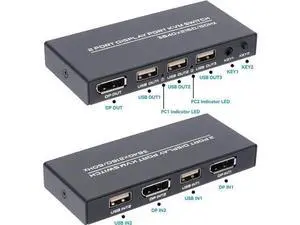 2 Port DisplayPort KVM Switch 4K@60Hz, 2 Laptops/PCs Share One Monitor Keyboard Mouse, Includes 2 DP Cables & 2 USB Cables 2 Port DisplayPort KVM Switch 4K@60Hz, 2 Laptops/PCs Share One Monitor Keyboard Mouse, Includes 2 DP Cables & 2 USB Cables